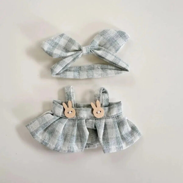 Labubu Clothes Handmade Labubu Plaid Pink Green Dress Outfit with Accessories 2