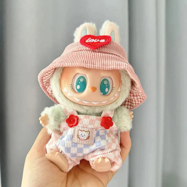 Labubu Clothes Handmade Summerr Dungarees Checked Bear Outfit with Accessories 2
