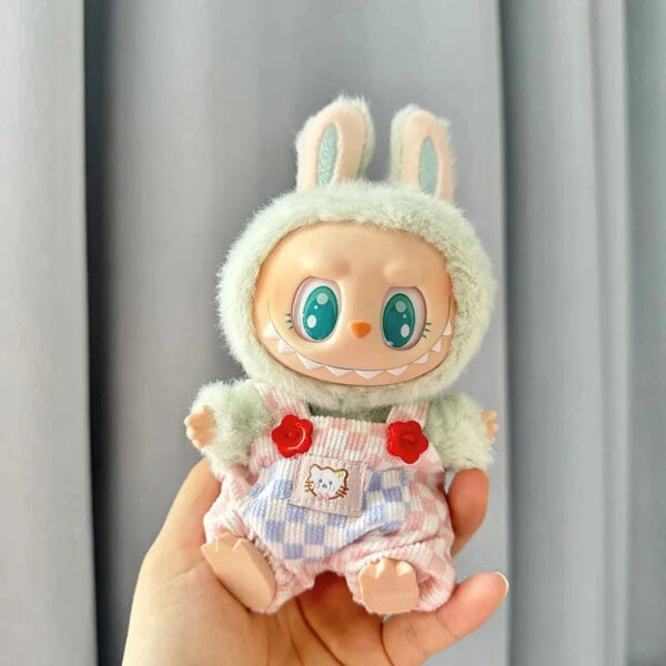 Labubu Clothes Handmade Summerr Dungarees Checked Bear Outfit with Accessories 3
